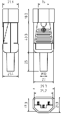 Размеры вилки AC-101/K2416 сетевой на кабель (male/папа)