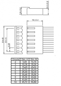 Размеры, шаг контактов Соединителя MHU-6  (DS1074-6 F)