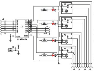 блока реле 4 канала для микроконтроллеров схема